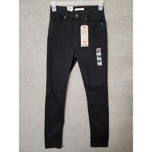 Levi's 721 High Rise Skinny Jeans Womens 10 30 Black Distressed Sculpt Soft NEW